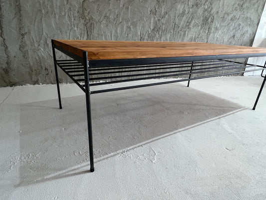 杉天板と鉄フレームのローテーブル|下棚付き|インダストリアル × ナチュラルデザイン