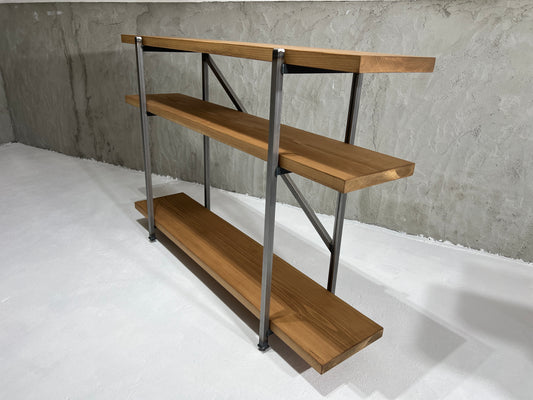 杉無垢×鉄フレームのコンパクトシェルフ|アジャスター付き3段ラック|店舗什器・玄関にも